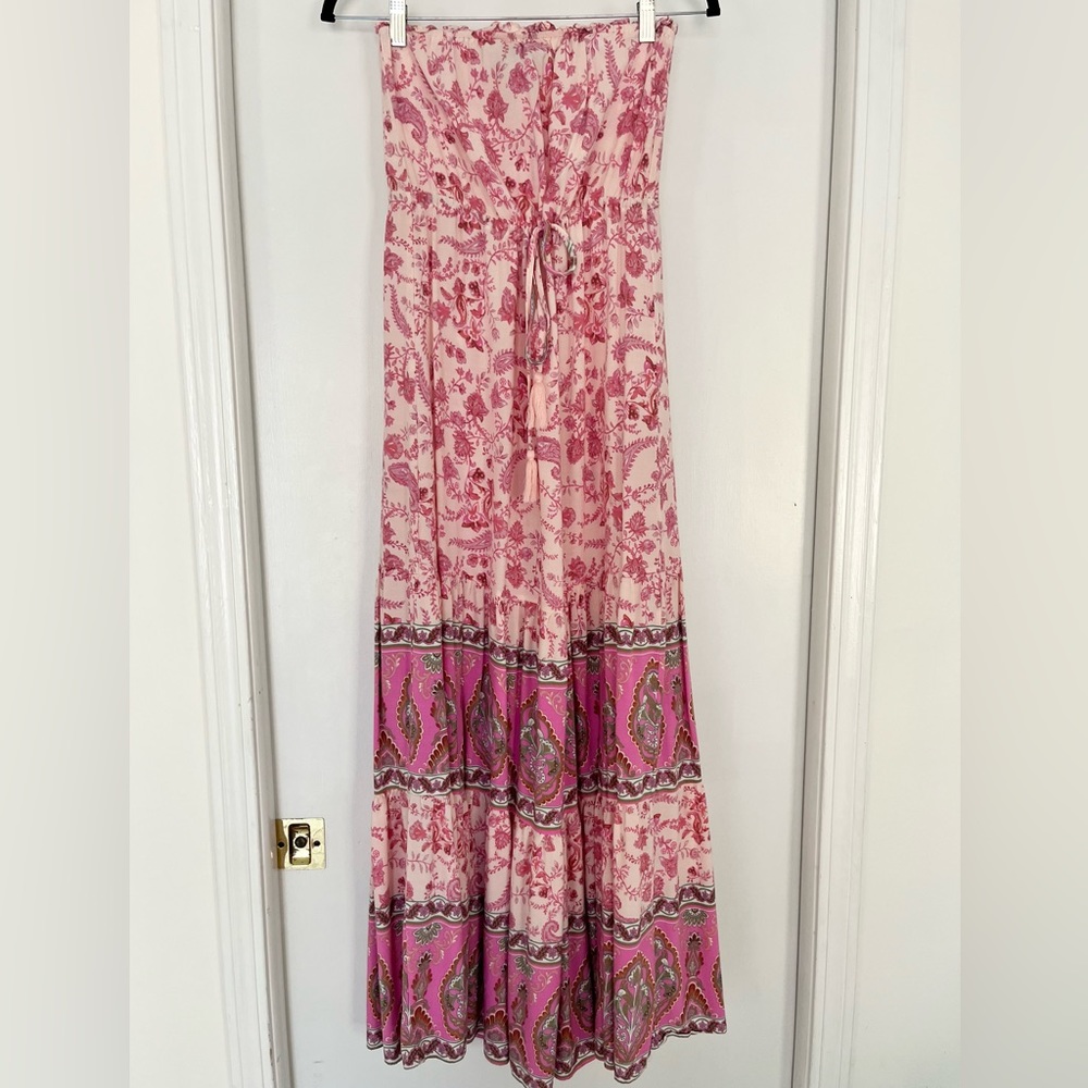Aakaa Pink Floral Strapless Maxi Dress